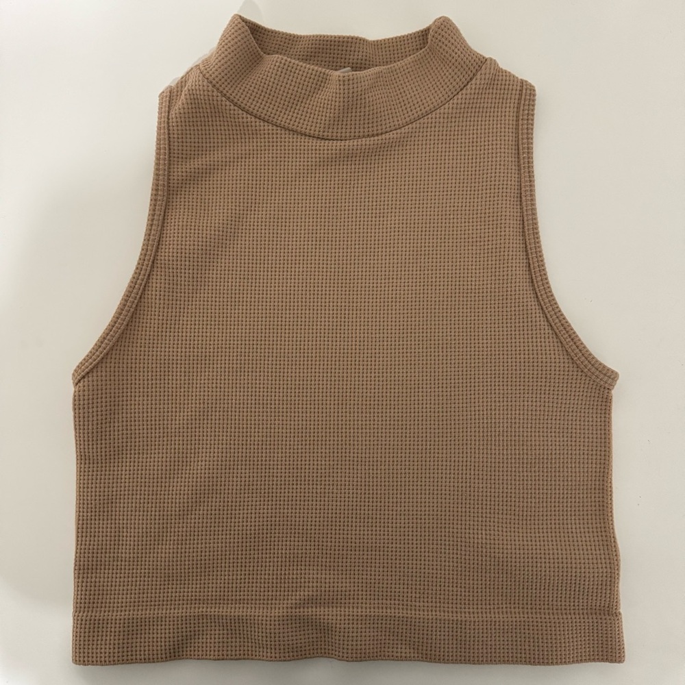 Dynamic Nude Sleeveless Mock Neck Waffle Knit Crop Top